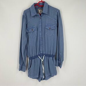 Element Eden Women’s Button Front Long Sleeve Blue Romper size S